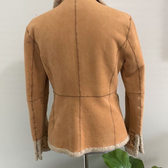 Telluride Clothing Co Camel Faux Shearling Coat With Embroidery At Cuffs Size M - Picture 12 of 17